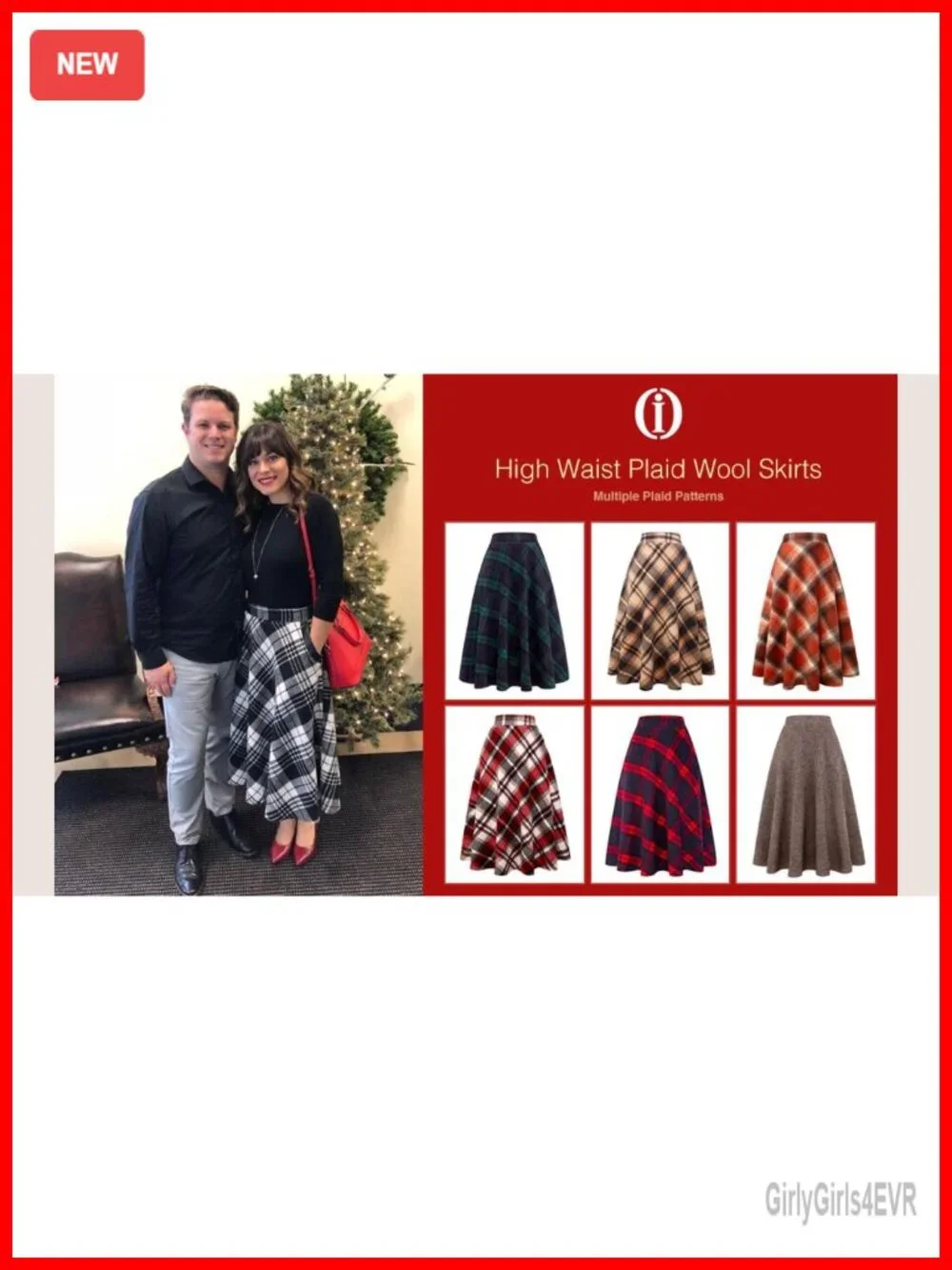 Wool Plaid A-Line Pleated Maxi Long Skirt Elastic High Waist